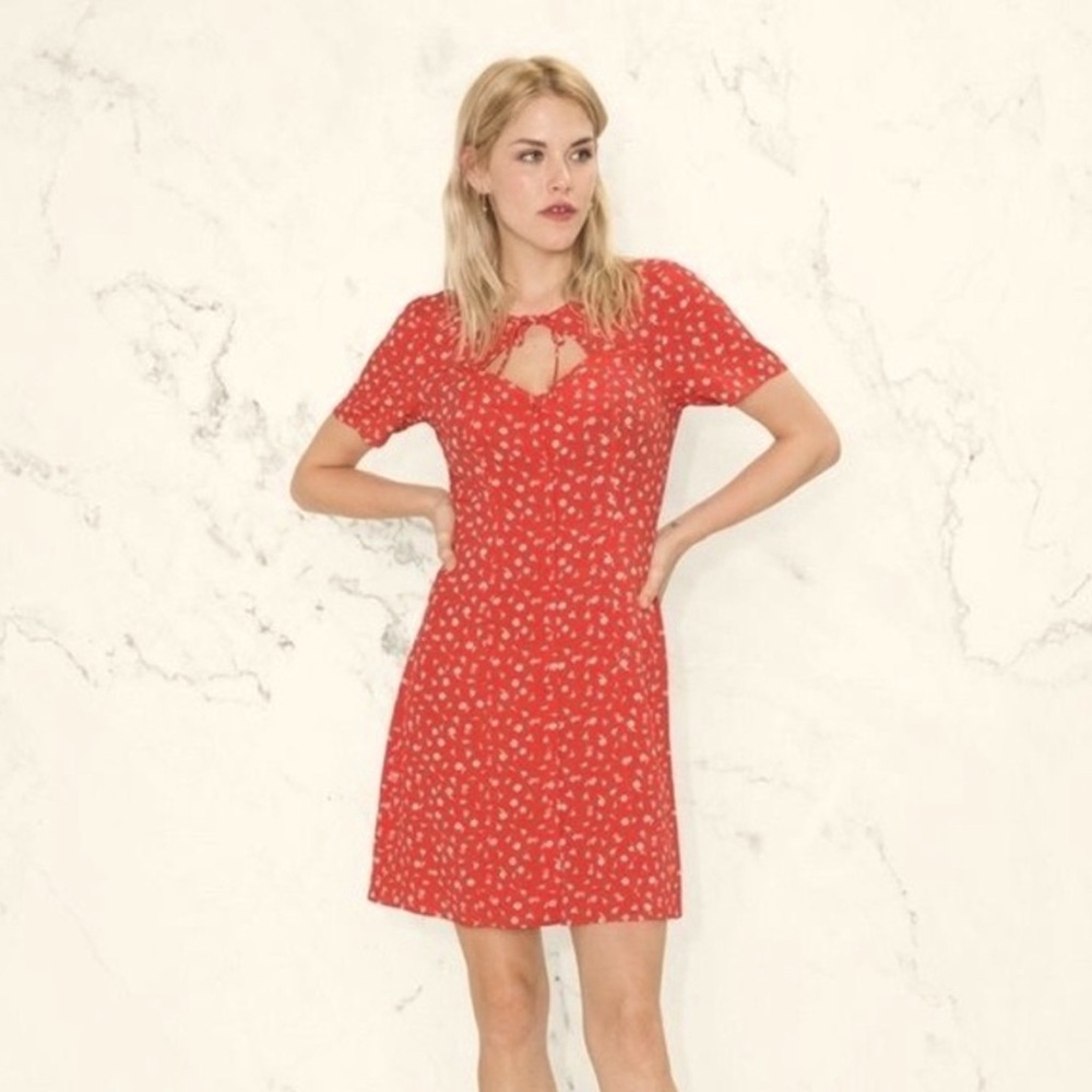 & Other Stories Red Floral Retro Country Mini Dress NWT